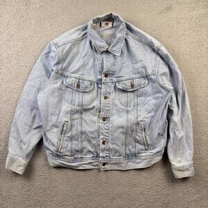 Vintage Lee Jean Jacket Mens XL Blue Made In USA Denim Trucker Light Wash READ